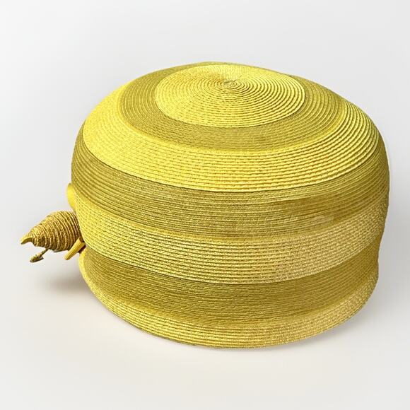 VTG 1950s Golden Straw Pillbox Hat with Ribbon Trim Fishmans Dept Store w/ Box - Picture 6 of 13